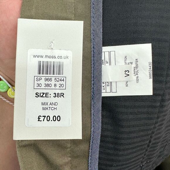 Moss 1851 Men’s Organic Cotton Blend Olive Green Tailored Ankle Pant Suit DIFFER - Picture 12 of 16